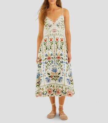 Vestido midi sin mangas con estampado floral Stitched Garden Mujer