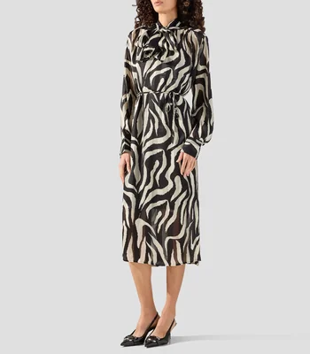 Vestido midi manga larga estampado Mujer