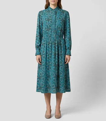Vestido midi manga larga con estampado Mujer
