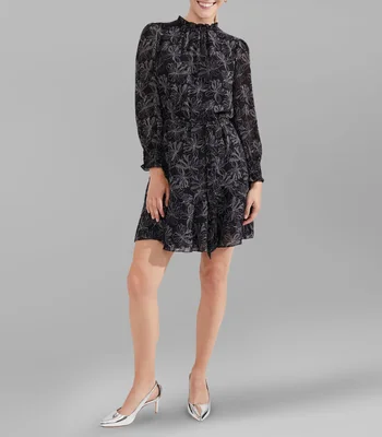 Vestido Corto Manga Larga Estampado Mujer