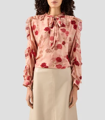 Blusa con estampado manga larga Mujer