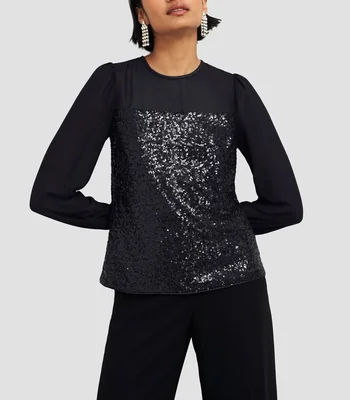 Blusa de lentejuelas manga larga Mujer
