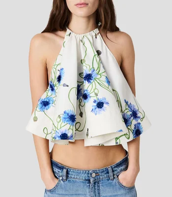 Blusa bordada sin mangas Mujer