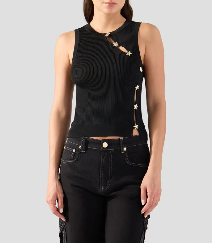 Blusa lisa sin mangas Mujer