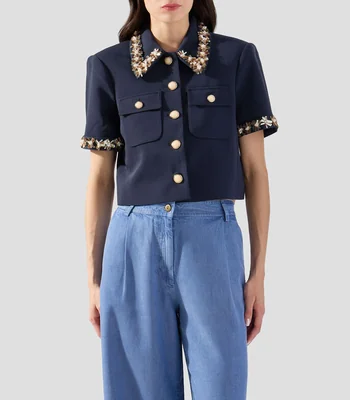 Blusa lisa con manga corta Mujer