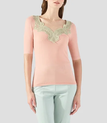 Blusa lisa con manga corta Mujer