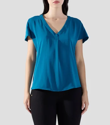 Blusa lisa con manga corta Mujer