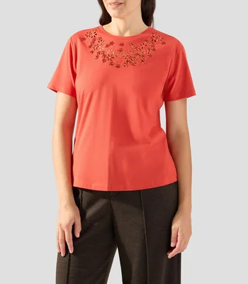 Playera cuello redondo manga corta sólida Mujer