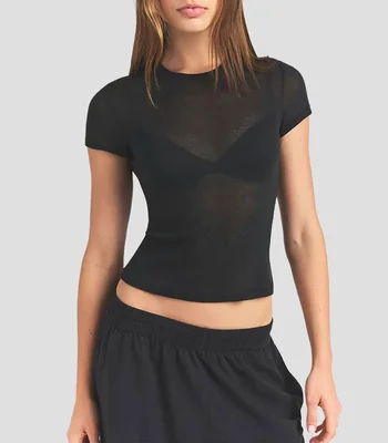 Playera cuello redondo manga corta lisa Mujer
