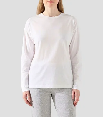 Playera de cuello redondo con manga larga lisa Mujer