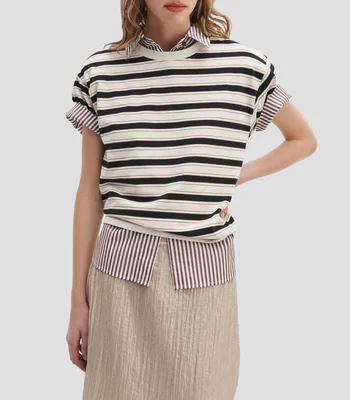 Playera cuello redondo manga corta rayas Mujer