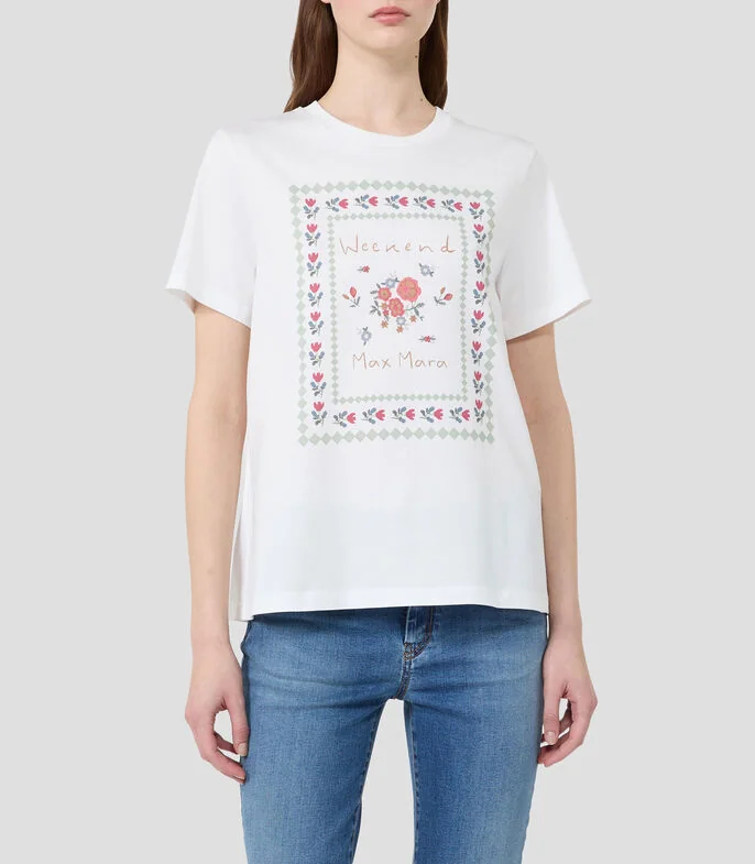Playera cuello redondo manga corta con estampado Mujer