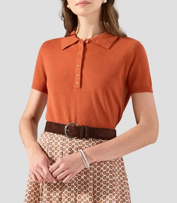 Playera tipo polo manga corta jaspeada Mujer