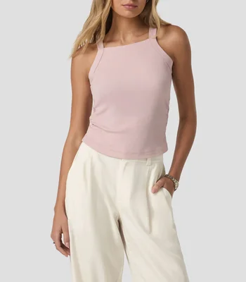 Playera cuello redondo sin mangas lisa Mujer