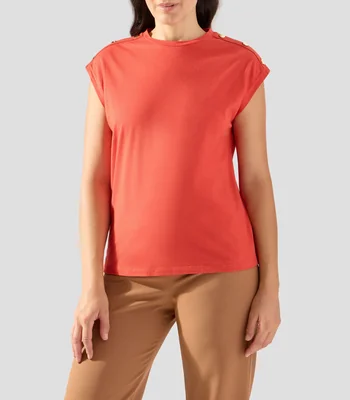 Playera cuello redondo sin mangas lisa Mujer