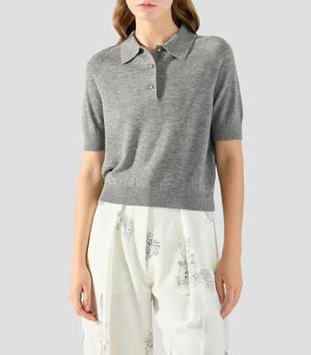 Playera tipo polo con manga corta jaspeada Mujer