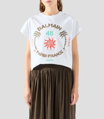 Playera de cuello redondo con manga corta estampada Mujer