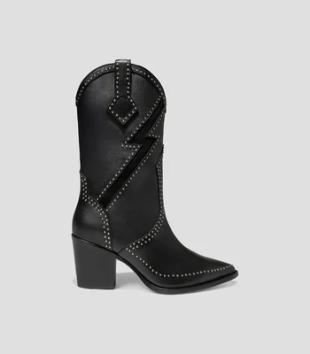 Botas casuales medias en piel con tacón medio cuadrado Mujer