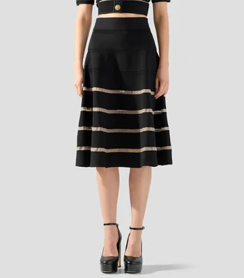 Falda midi de corte evasé con rayas Mujer