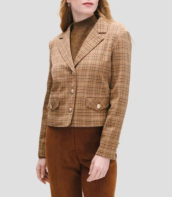 Saco Corto De Jacquard De Punto Pata De Gallo Mujer