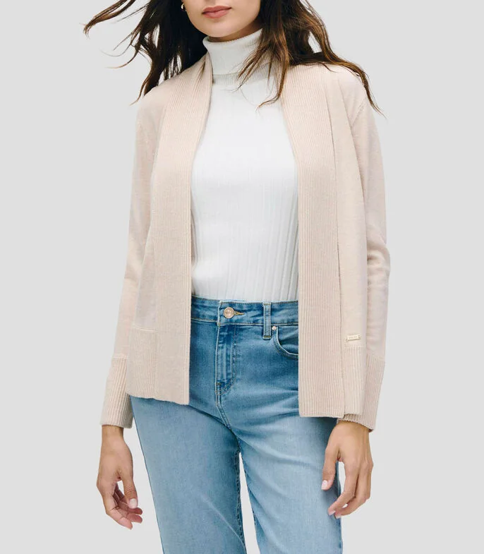 Cárdigan tejido combinado canalé Mujer