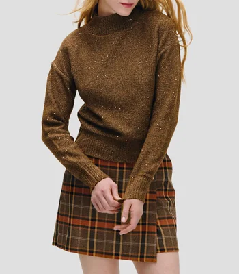 Suéter Tejido De Punto Mini Lentejuelas Cuello Perkins Mujer