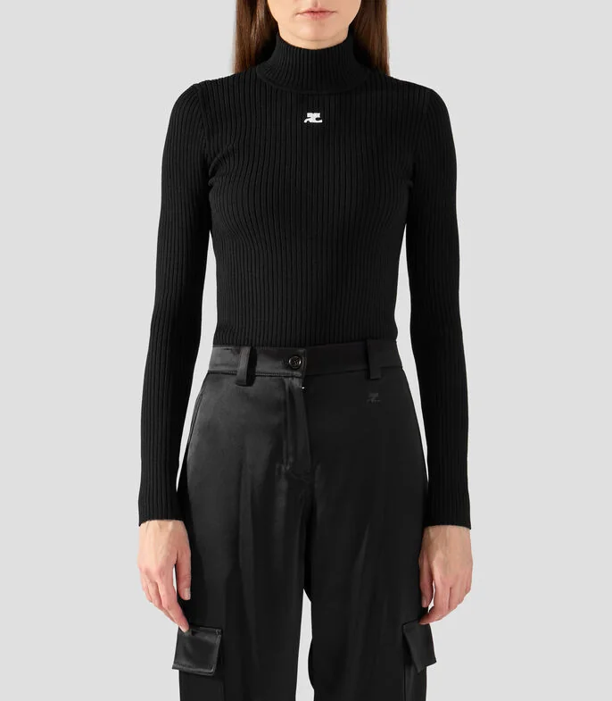 Suéter de cuello alto liso Mujer