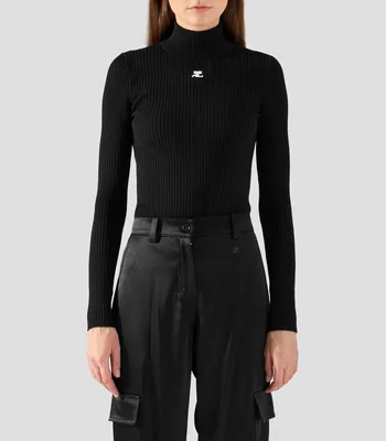 Suéter de cuello alto liso Mujer