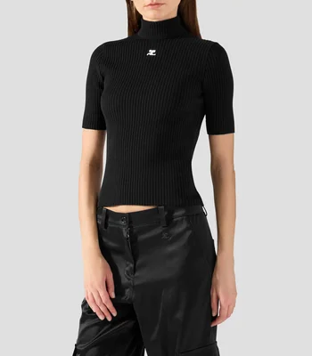 Suéter de cuello alto liso Mujer