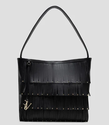 Bolsa Hobo en piel con flecos Mujer