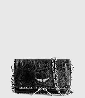 Bolsa crossbody en piel vacuna Rock Nano Graine granulada Mujer