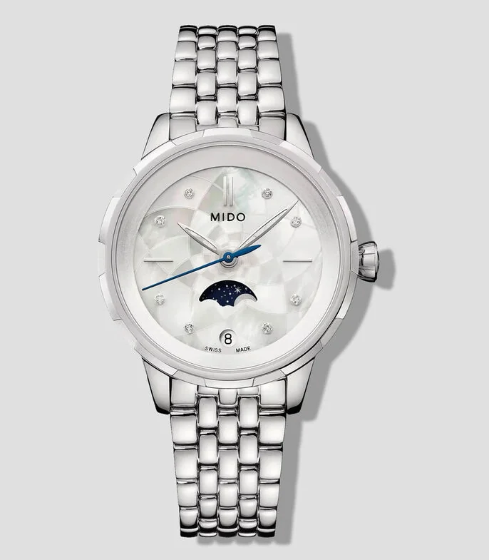 Reloj para mujer Rainflower Moonphase casual, plateado