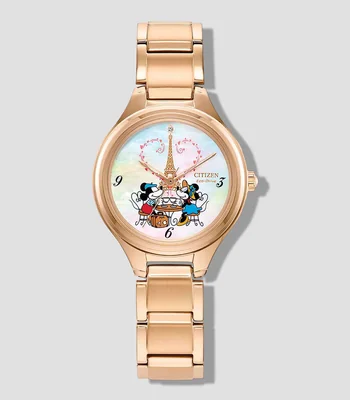 Reloj para Mujer Mickey y Minnie Mouse en Paris Casual Dorado