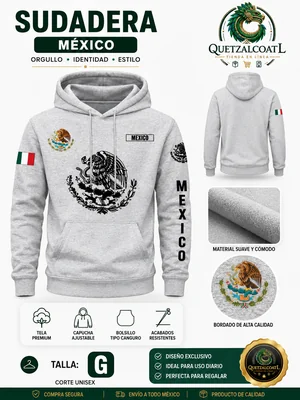 Sudadera Con Capucha gris 04 México Bordado Premium Corte Unisex deportes moto seguridad bandera