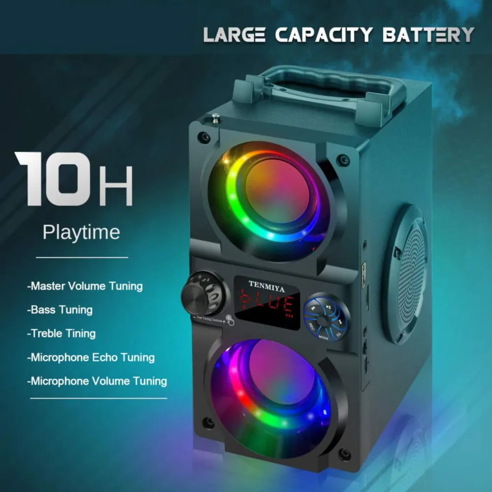 Bocina Bluetooth TENMIYA A30 de 40 W (60 W de pico) con luces