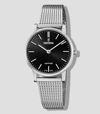 Reloj para Mujer Swiss Made De Vestir Negro, Plateado