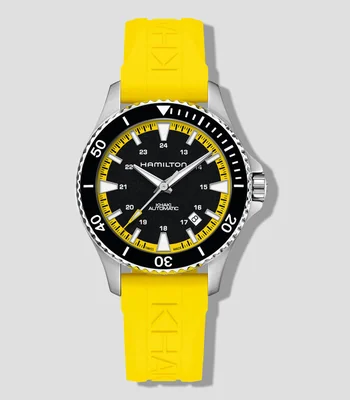 Reloj Unisex Khaki Navy deportivo plateado, amarillo