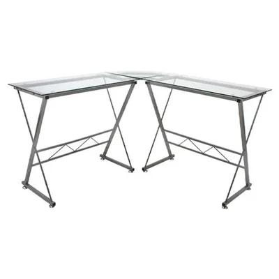 Escritorio en L de Cristal Templado para Oficina Moderna