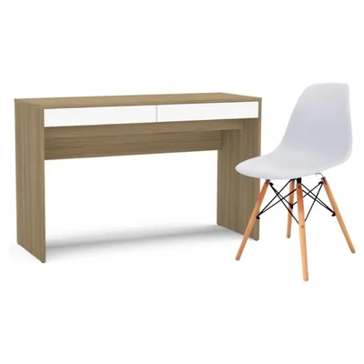 Set De Escritorio Lindoia Roble con Silla Eames Blanca