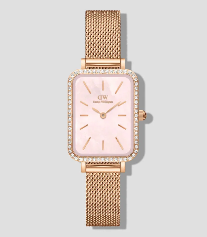 Reloj para Mujer Quadro Madre Perla Braz Mesh Casual, Rosa