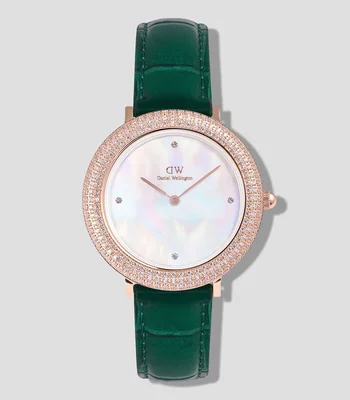 Reloj para mujer Crystal Bezel casual dorado, verde