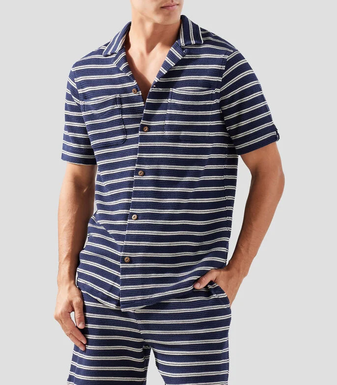 Camisa a rayas manga corta Hombre
