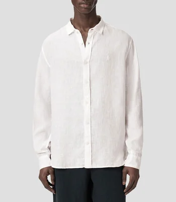 Camisa lisa de lino manga larga Hombre