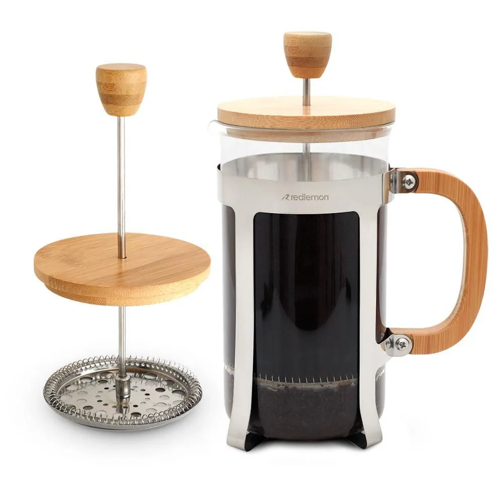 Cafetera Prensa Francesa Vidrio Bambú Acero Inoxidable Café 1 Litro