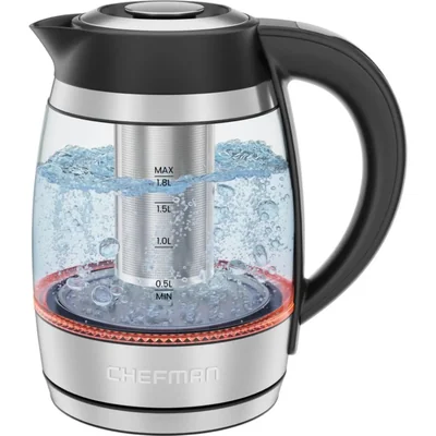 Chefman Tetera Eléctrica de Vidrio con Infusor de Té de 1,8 L