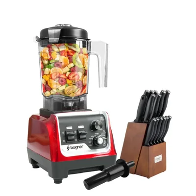 Combo Licuadora 2200 Watts Y Juego De Cuchillos Bogner BSB03R-BKS15