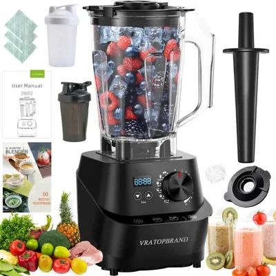 VRATOPBRAND Licuadora Profesional 1500W, Licuadora Autolimpiable con Vaso de 2L Apta para Lavavajillas, 10 Velocidades Ajustable