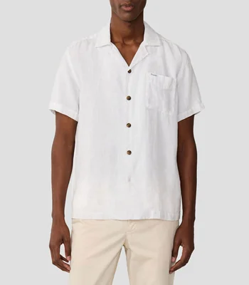 Camisa lisa de lino manga corta Hombre