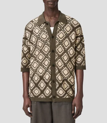 Camisa tipo cárdigan estampada con manga corta Hombre