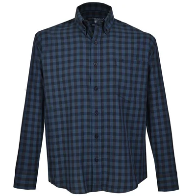 Camisa Casual Azul de Cuadros Cavalatti Manga Larga para Hombre